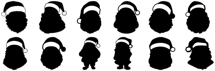Christmas santa silhouettes set, large pack of vector silhouette design, isolated white background - obrazy, fototapety, plakaty