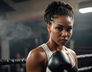 Portrait of a black female african american athlete in a gym in