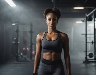 Portrait of a black female african american athlete in a gym, da