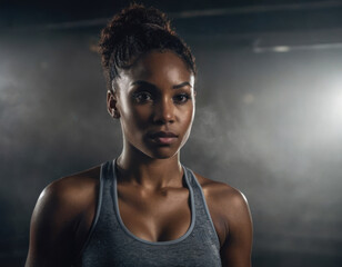 Portrait of a black female african american athlete in a gym, da