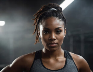 Portrait of a black female african american athlete in a gym, da
