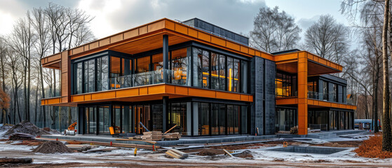 modern concrete and steel building construction site 