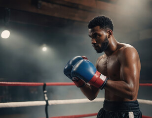 Portrait of a black male African American athlete in a gym in bo