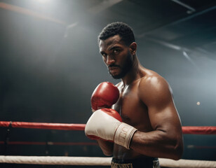 Fototapeta na wymiar Portrait of a black male African American athlete in a gym in bo