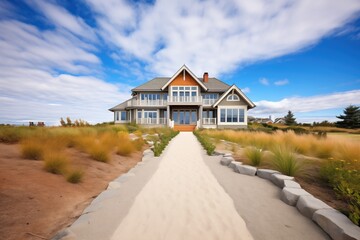 Fototapeta na wymiar shingle style estate with private sand dune path