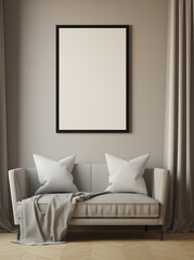 Poster frame mock-up in modern interior living room