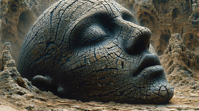 a head made of stone - disillusionment and irrationality, absurdity and nonsense, surreal fantasy world