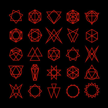 Mason signs, occult and esoteric pentagram symbols, magic tarot. Mason or witchcraft tarot seal, masonry lodge magic vector sign or with satan pentagram symbol