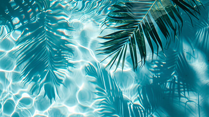 Shadow of a palm tree on a water background. Natural background. Banner size	
 - obrazy, fototapety, plakaty