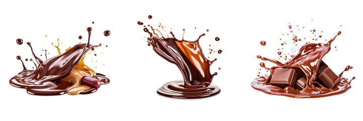 Set of liquid chocolate splash isolated on a transparent background