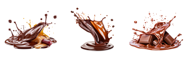 Set of liquid chocolate splash isolated on a transparent background