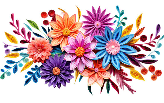 Expression with a Paper Quilling Kit Flowers Design Infused with Colorful Designs on a White or Clear Surface PNG Transparent Background.
