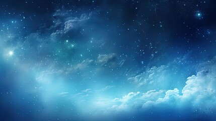 Obraz premium Abstract Dreamy Background Wallpaper Template of Nebula Sparkling Stars Stardust Galaxy Space Universe Astro Cosmos Milky Way Panorama Night Sky Fantasy Colorful Blue Tone 16:9
