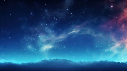 Fototapeta na wymiar Abstract Dreamy Background Wallpaper Template of Nebula Sparkling Stars Stardust Galaxy Space Universe Astro Cosmos Milky Way Panorama Night Sky Fantasy Colorful Blue Tone 16:9