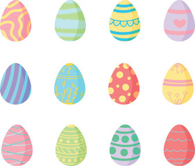 Happy easter eggs set isolated. Flat vector illustration with colored eggs for holiday.