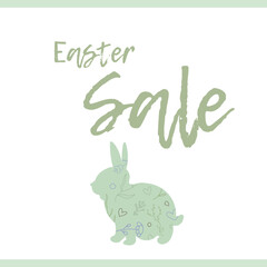 Obraz na płótnie Canvas Trendy flat Easter design for sale banner. Happy Easter poster with bunny and flower elements on white background. Flat vector illustration for card.