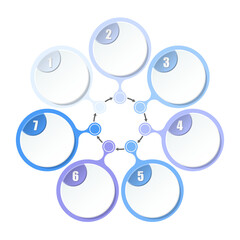 Blue tone circle infographic with 7 steps, process or options.