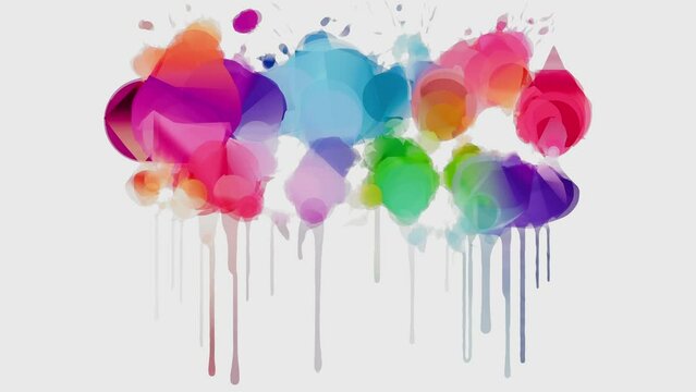 Watercolor multicolor blots background. Animated video valentine. The heart appears, beats and disappears