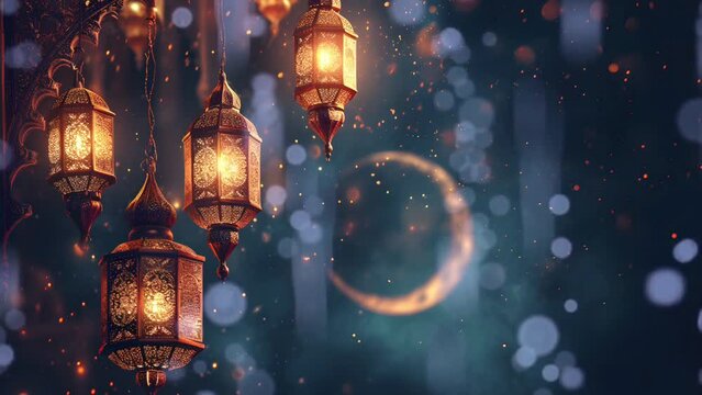 islamic ramadan lantern watercolor animation , for ramadan kareem or eid mubarak. al fitr adha event ceremony background