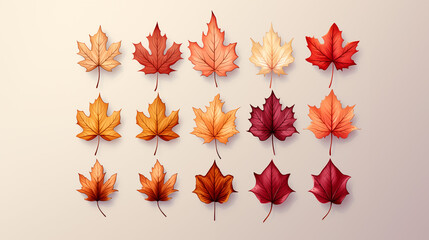 Various fallen leaves set Colorful autumn concep