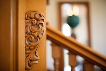 carved wood detailing on staircase rail