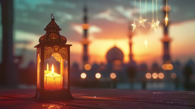 islamic ramadan lantern watercolor animation , for ramadan kareem or eid mubarak. al fitr adha event ceremony background