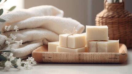 Fototapeta na wymiar Natural handmade soap. Organic soap bars with plants extracts.