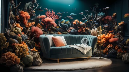 coral reef with coral - obrazy, fototapety, plakaty