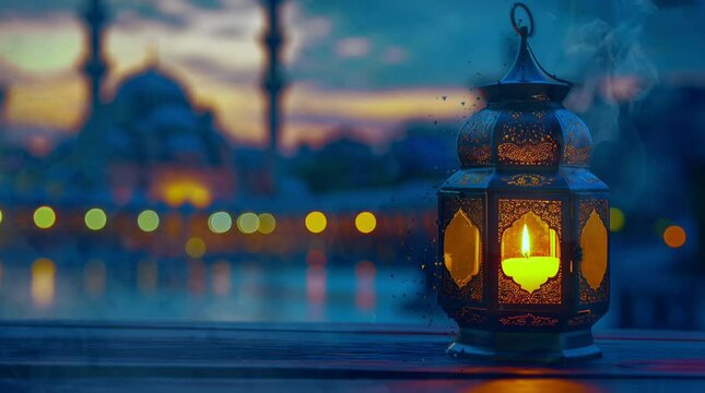 islamic ramadan lantern watercolor animation , for ramadan kareem or eid mubarak. al fitr adha event ceremony background