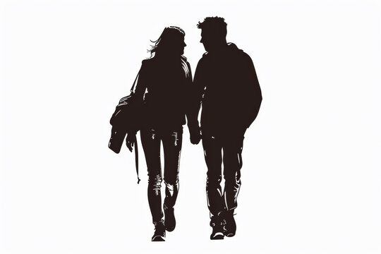 A Couple Holding Hands On A White Background.