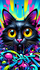 Black Cat Graffiti, Street art style. Wall art, Poster for home decor