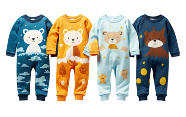 Dress Kids in Enchanting Full Body Clothes Night Dress with Whimsical and Playful Characters on a White or Clear Surface PNG Transparent Background.