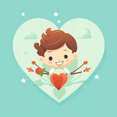 Vector Illustration of Love Cupid on Pastel Blue Background