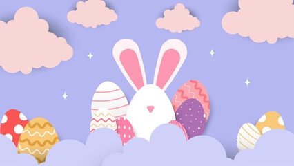 Colorful colourful vector happy easter day in paper style with egg and flower. Vector paper style easter background. Vector paper style easter background