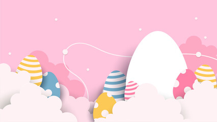 Colorful colourful cute vector gradient happy easter day egg background. Vector paper style easter background - obrazy, fototapety, plakaty