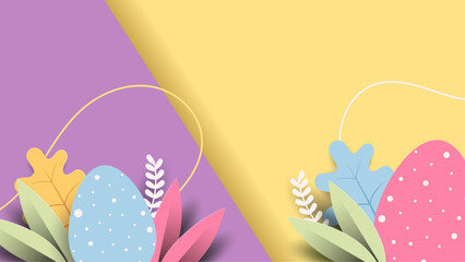 Colorful colourful vector gradient background for easter celebration with egg and flower. Vector paper style easter background