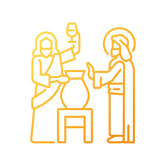 First miracle gradient linear vector icon. Jesus Christ turns water into wine. Wedding at Cana. New testament. Thin line color symbol. Modern style pictogram. Vector isolated outline drawing