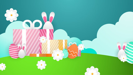 Colorful colourful vector elegant and luxury happy easter for background with egg and flower element. Vector paper style easter background