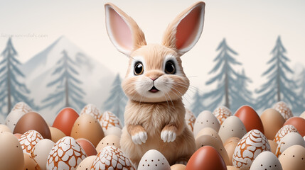 Cute Easter Bunny with Easter Eggs. Generative Ai.