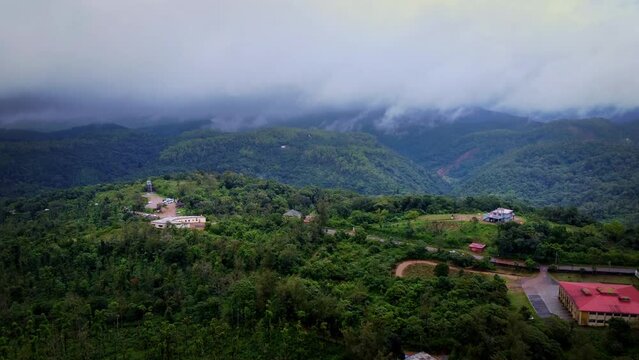 Drone shot of the landscpae of Kodagu in Karnataka formally known as coorg. Kodagu is a hill station and the largest Coffee and Pepper producing district in India. 