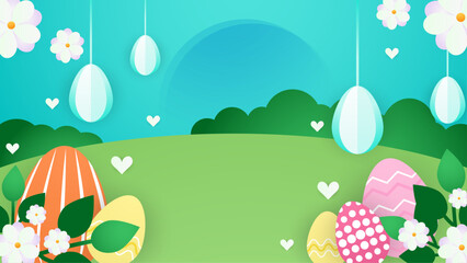 Colorful colourful vector gradient easter celebration background with egg. Vector paper style easter background