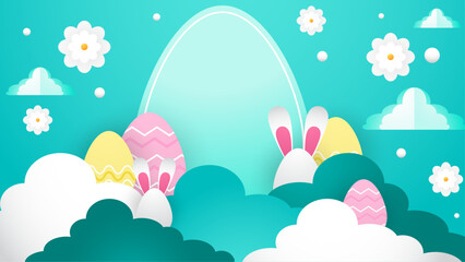 Colorful colourful vector gradient happy easter day background with decorative eggs. Vector paper style easter background