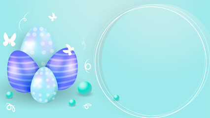 Fototapeta na wymiar Blue green and white vector gradient easter celebration background with egg. Vector paper style easter background