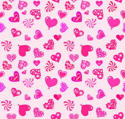 Seamless greeting pattern with cute lovely pink hearts for Valentine's Day, Mother's Day, wedding, textiles, wallpapers, wrapping paper