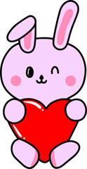 Winking Bunny Holding Red Heart