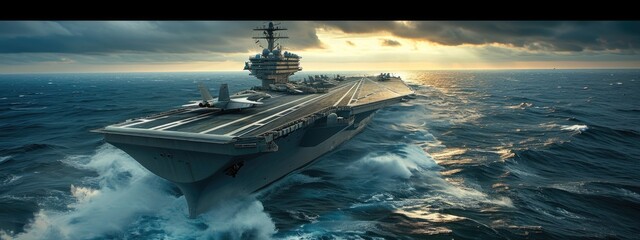 The dynamic sight of fighter jets launching from aircraft carriers, exemplifying the coordinated strength of air and naval capabilities.