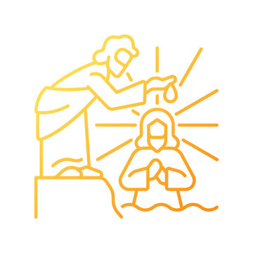 Baptism of Jesus gradient linear vector icon. Traditional ritual. River Jordan. Jesus Christ and John the baptist. Thin line color symbol. Modern style pictogram. Vector isolated outline drawing