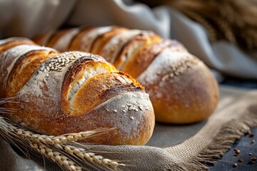 Fresh delicious bread close up. AI generative