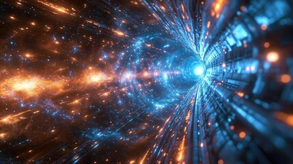 Fototapeta premium Embark on a journey through light speed, hyperspace, and space warp in blue. Ai Generated.