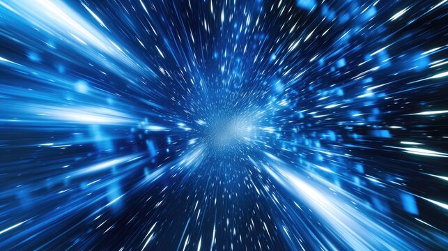 Embark on a journey through light speed, hyperspace, and space warp in blue. Ai Generated.